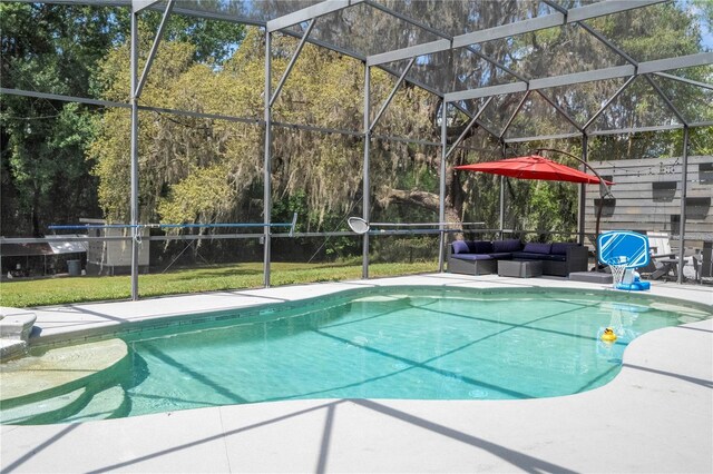 6917 Roman Ct, Clermont, FL 34714 - outdoor pool featuring a patio area, a lanai, and outdoor lounge area