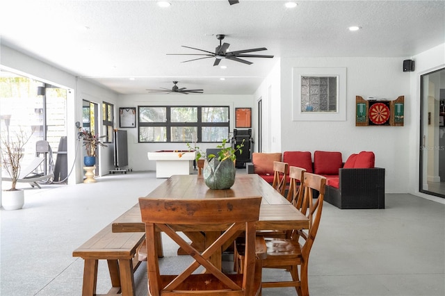 6917 Roman Ct, Clermont, FL 34714 - dining space featuring a textured ceiling, recessed lighting, and a ceiling fan