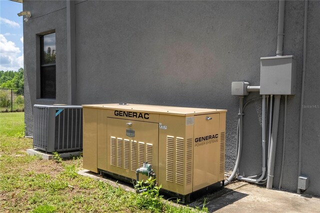 6917 Roman Ct, Clermont, FL 34714 - exterior view of central AC unit, a power unit, and stucco siding
