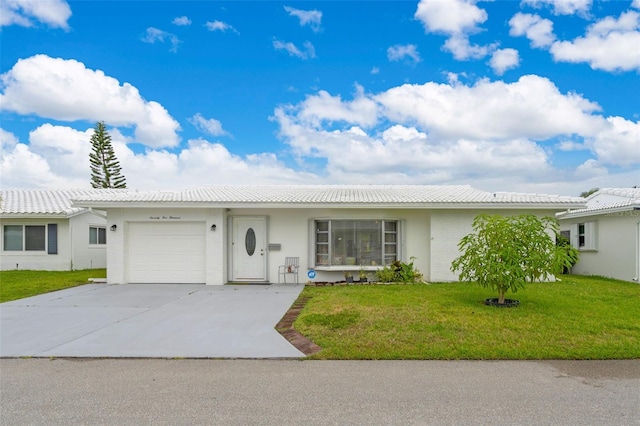 7500 NW 66th Ter, Tamarac, FL 33321 - ranch-style house featuring an attached garage, concrete driveway, a front yard, and brick siding