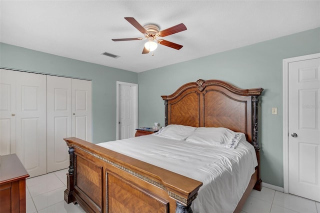 7500 NW 66th Ter, Tamarac, FL 33321 - bedroom featuring light tile patterned flooring, a closet, a ceiling fan, and baseboards