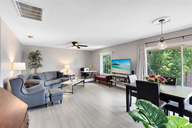 117 Georgetown Dr Unit C, Casselberry, FL 32707 - living area featuring a textured ceiling, a ceiling fan, light wood-style floors, and plenty of natural light