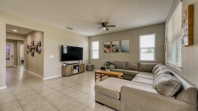 600 Buchannan Dr, Davenport, FL 33837 - living area featuring a ceiling fan, light tile patterned floors, and healthy amount of natural light