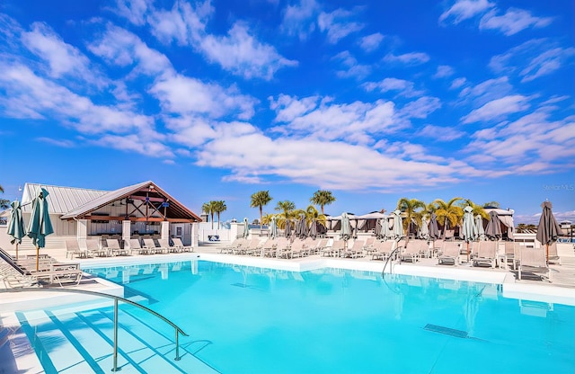 community pool featuring a patio area and a gazebo