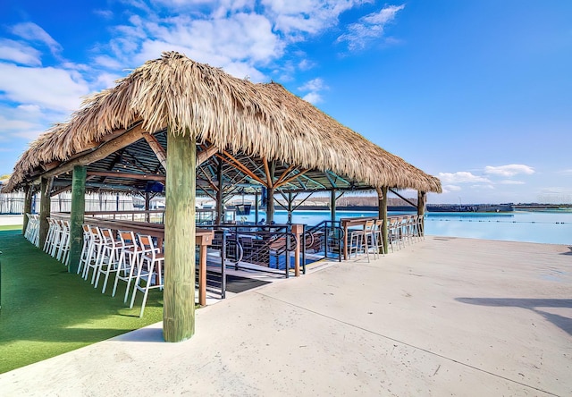 dock featuring a water view and a gazebo