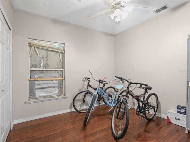 437 Bridgewater Ct, Kissimmee, FL 34758 - game room with wood finished floors, baseboards, and a ceiling fan