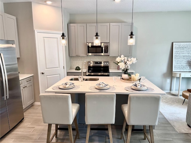 107 Grove St, Orlando, FL 32835 - kitchen with appliances with stainless steel finishes, a sink, gray cabinetry, and light countertops