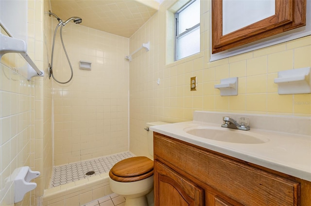 445 Pine Blvd, Merritt Island, FL 32952 - full bath with toilet, a shower stall, vanity, and tile walls