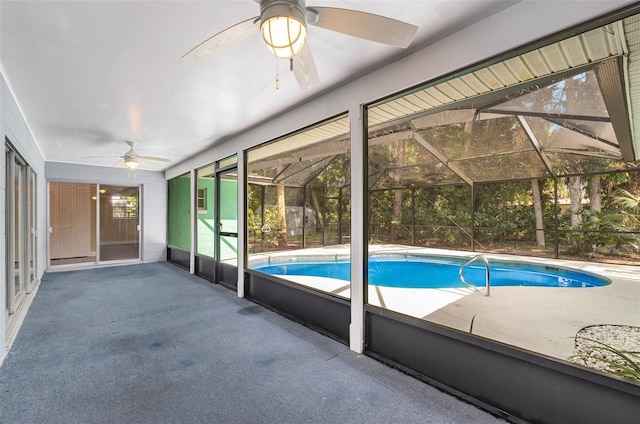 445 Pine Blvd, Merritt Island, FL 32952 - swimming pool featuring a ceiling fan, a patio, and glass enclosure