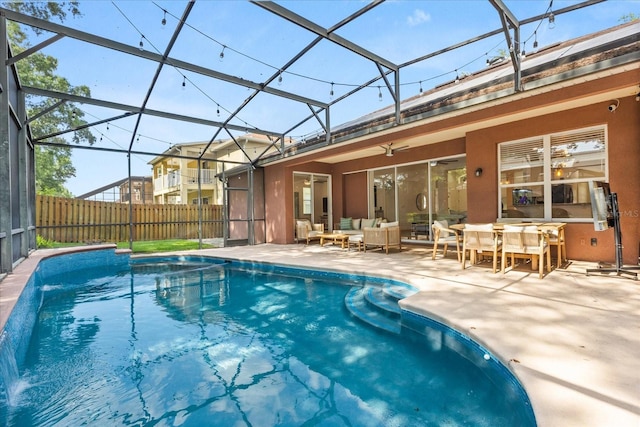 356 Via Tuscany Loop, Lake Mary, FL 32746 - view of swimming pool with outdoor lounge area, a patio, ceiling fan, and glass enclosure