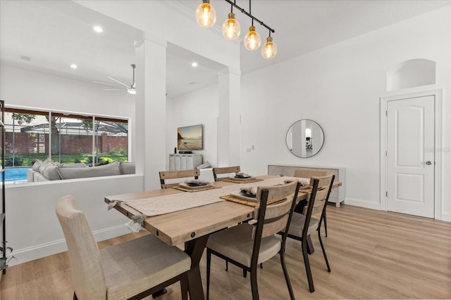356 Via Tuscany Loop, Lake Mary, FL 32746 - dining area with ceiling fan, light wood finished floors, baseboards, and recessed lighting