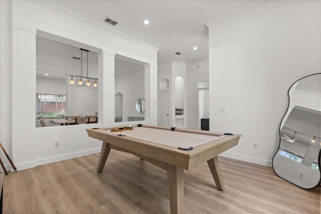 356 Via Tuscany Loop, Lake Mary, FL 32746 - rec room with ornamental molding, billiards table, light wood-type flooring, baseboards, and recessed lighting