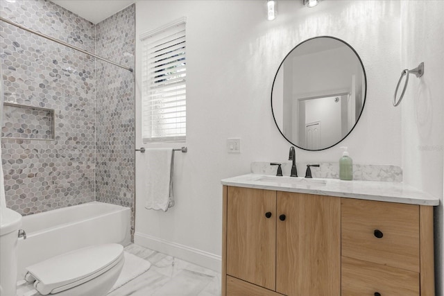 356 Via Tuscany Loop, Lake Mary, FL 32746 - full bath with toilet, marble look tiles, vanity, baseboards, and bathtub / shower combination