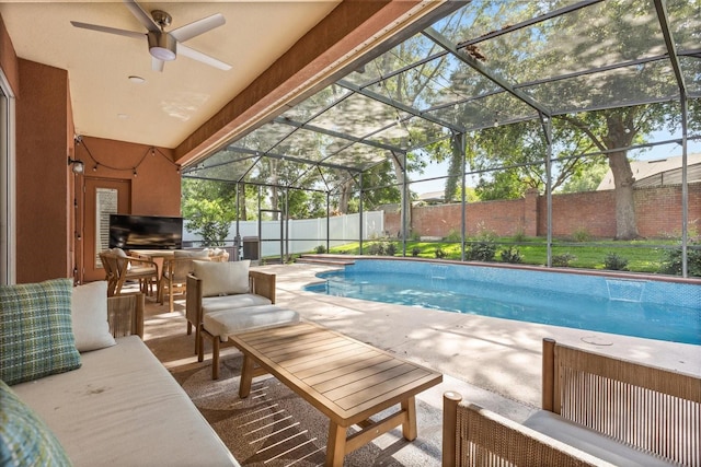 356 Via Tuscany Loop, Lake Mary, FL 32746 - view of swimming pool featuring a fenced backyard, a patio area, and ceiling fan
