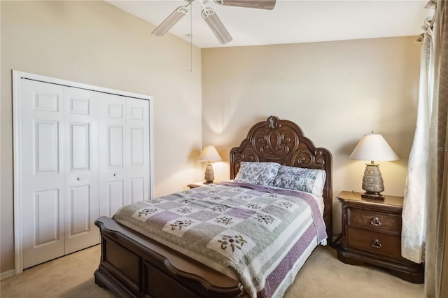 2481 Deer Creek Blvd, Saint Cloud, FL 34772 - bedroom with light carpet, a closet, and ceiling fan