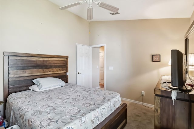 2481 Deer Creek Blvd, Saint Cloud, FL 34772 - carpeted bedroom featuring baseboards, lofted ceiling, and ceiling fan