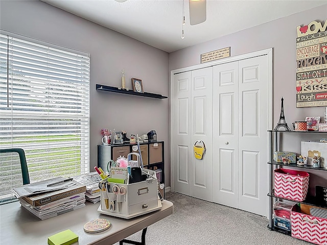 3104 Lime Tree Dr, Edgewater, FL 32141 - home office featuring carpet, healthy amount of natural light, and ceiling fan