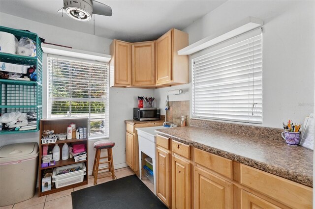 205 S Highland Ave, Apopka, FL 32703 - kitchen featuring stainless steel microwave, light brown cabinets, and light tile patterned floors