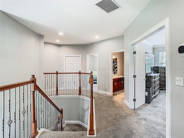 3213 Kentshire Blvd, Ocoee, FL 34761 - hallway with an upstairs landing, carpet, baseboards, and recessed lighting