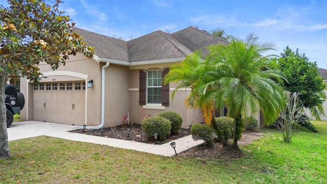 30245 Cheval St, Mount Dora, FL 32757 - view of front of property with an attached garage, stucco siding, driveway, a front lawn, and a shingled roof