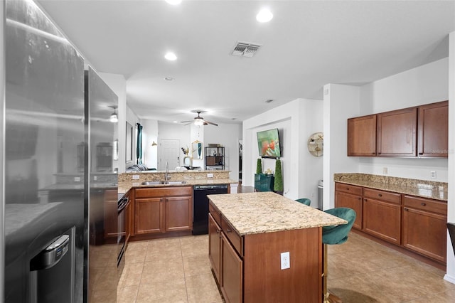 30245 Cheval St, Mount Dora, FL 32757 - kitchen with a sink, dishwasher, stainless steel fridge with ice dispenser, a peninsula, and a center island