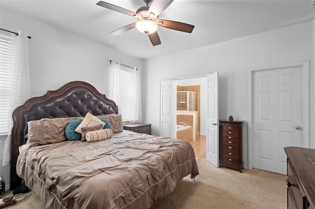 30245 Cheval St, Mount Dora, FL 32757 - bedroom with light carpet, connected bathroom, and ceiling fan