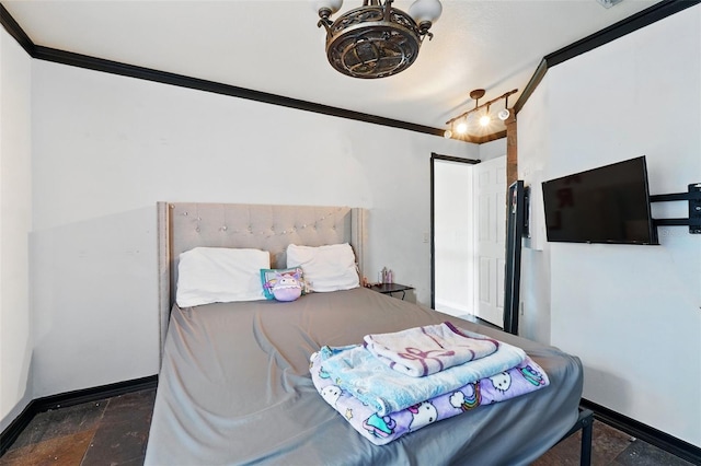 4208 Lugano Ct, Kissimmee, FL 34746 - bedroom featuring crown molding, baseboards, and stone tile floors