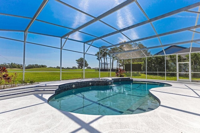 5913 Masters Blvd, Orlando, FL 32819 - view of pool with a patio area, a pool with connected hot tub, a lanai, and a yard