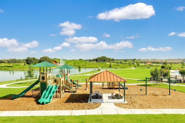 868 Brooklet Dr, Davenport, FL 33837 - communal playground featuring a water view, a lawn, and a gazebo