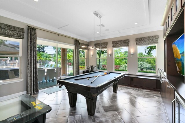 12530 Climbing Vine Ct, Windermere, FL 34786 - rec room with healthy amount of natural light, recessed lighting, pool table, and ornamental molding
