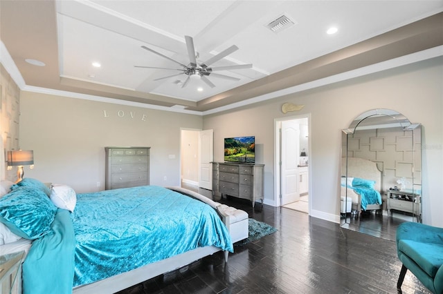 12530 Climbing Vine Ct, Windermere, FL 34786 - bedroom featuring wood-type flooring, a raised ceiling, recessed lighting, baseboards, and ceiling fan