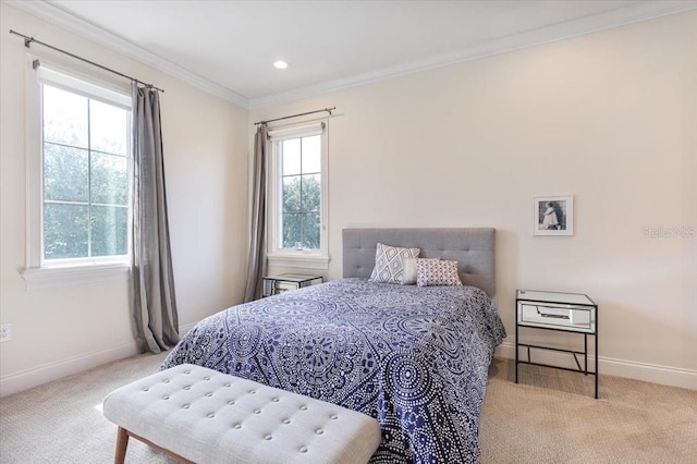 521 S Phelps Ave, Winter Park, FL 32789 - bedroom featuring carpet flooring, baseboards, multiple windows, ornamental molding, and recessed lighting