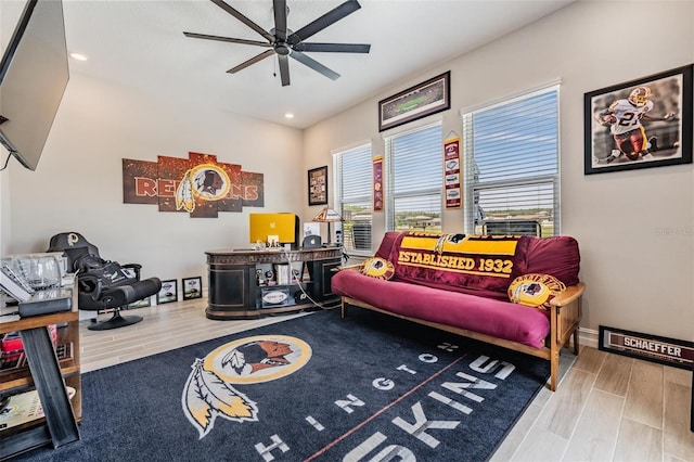 29043 Picana Ln, Wesley Chapel, FL 33543 - living room featuring ceiling fan and recessed lighting
