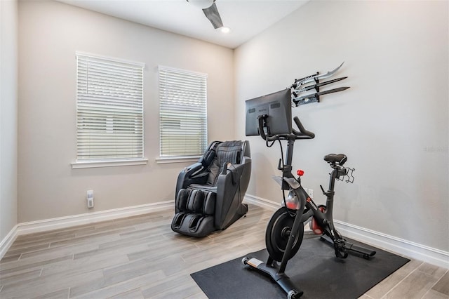 29043 Picana Ln, Wesley Chapel, FL 33543 - exercise room featuring wood finished floors and baseboards