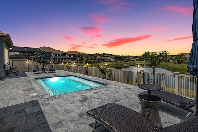 29043 Picana Ln, Wesley Chapel, FL 33543 - view of pool with a hot tub, a patio area, a water view, and a fenced backyard