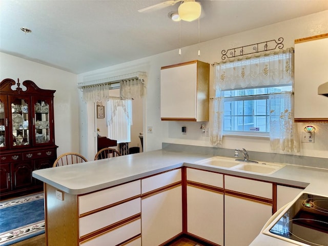 204 Holland St, Lake Wales, FL 33859 - kitchen with a sink, a peninsula, light countertops, and white cabinets