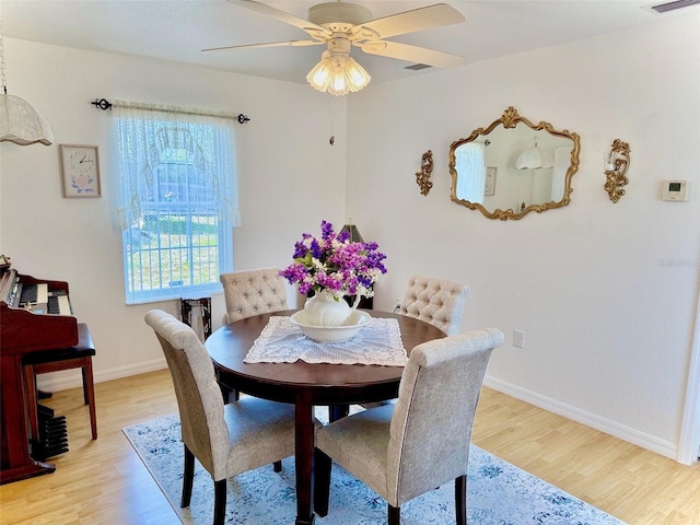 204 Holland St, Lake Wales, FL 33859 - dining area featuring light wood-type flooring, ceiling fan, and baseboards