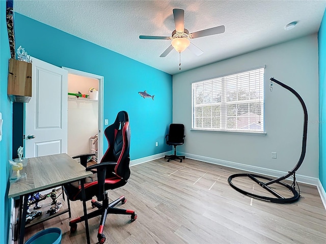 3184 Pinenut Dr, Apopka, FL 32712 - office space featuring light wood finished floors, a textured ceiling, ceiling fan, and baseboards