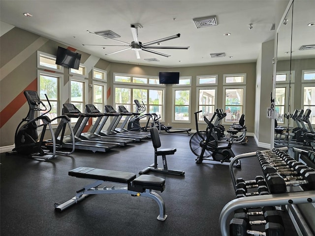 3371 Yellowtop Loop, Clermont, FL 34714 - workout area featuring healthy amount of natural light, baseboards, ceiling fan, and recessed lighting