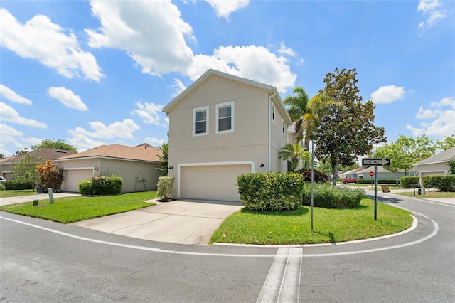 7003 Cupseed Ln, Harmony, FL 34773 - view of front facade with an attached garage, a front lawn, driveway, and stucco siding