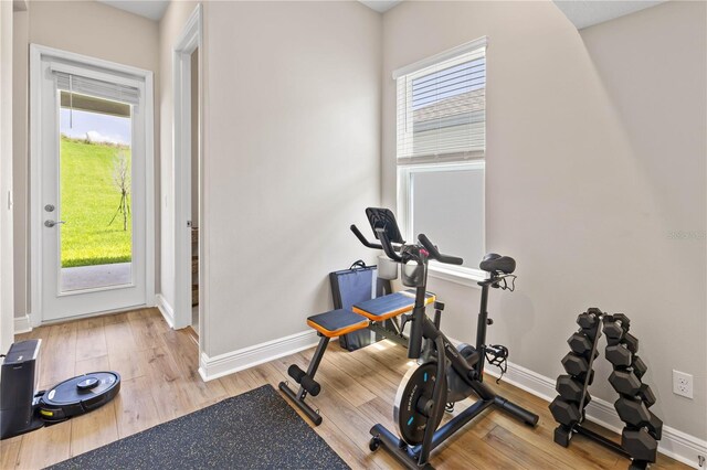 16013 Silver Brook Way, Winter Garden, FL 34787 - exercise area with baseboards and wood finished floors