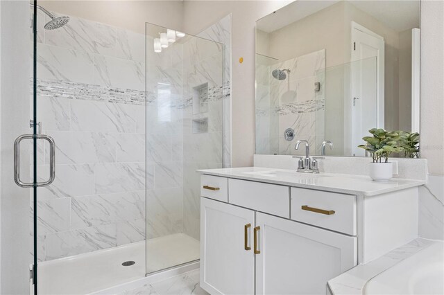 16013 Silver Brook Way, Winter Garden, FL 34787 - full bath with a stall shower, vanity, and marble look tiles