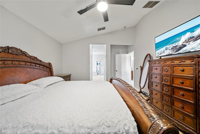 2332 Andrews Valley Dr, Kissimmee, FL 34758 - bedroom with vaulted ceiling, connected bathroom, and a ceiling fan