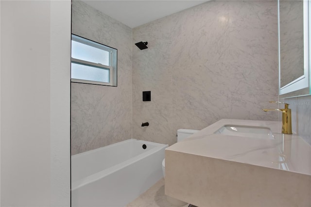4201 Mizell St, Orlando, FL 32812 - full bath with toilet, vanity, shower / bathtub combination, and tile walls