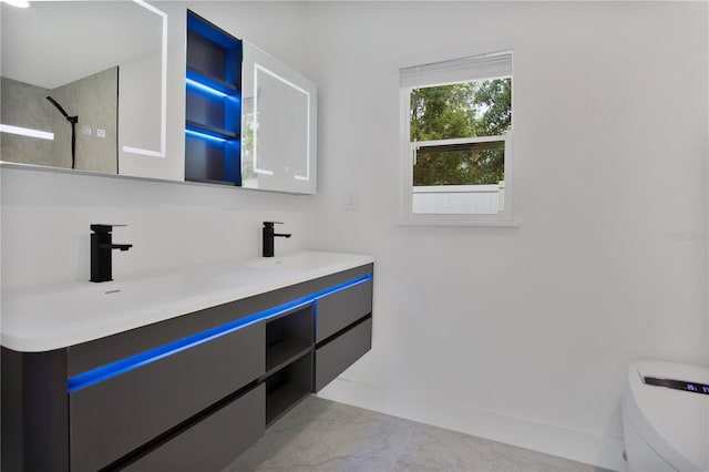 4201 Mizell St, Orlando, FL 32812 - full bath with toilet, double vanity, a shower, marble finish floors, and baseboards