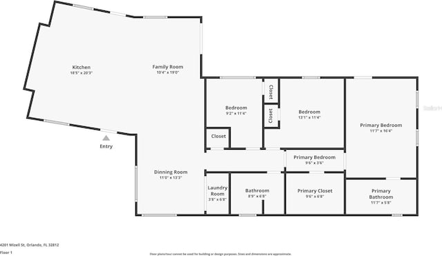 4201 Mizell St, Orlando, FL 32812 - home floor plan