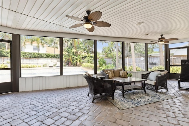 1327 Bridgeport Dr, Winter Park, FL 32789 - sunroom / solarium with ceiling fan, an outdoor living space, and healthy amount of natural light