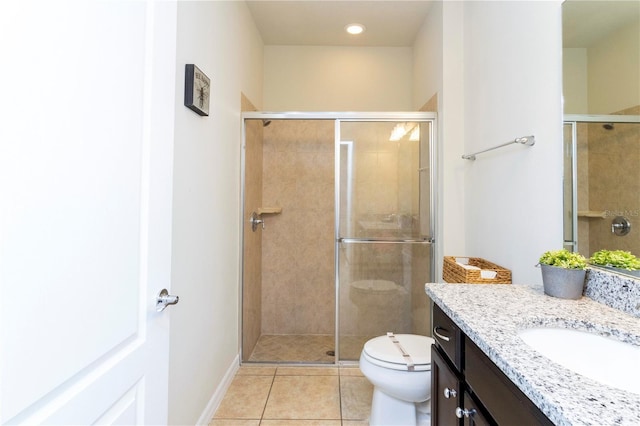 1979 Majorca Dr, Kissimmee, FL 34747 - full bath featuring a shower stall, tile patterned floors, vanity, toilet, and baseboards