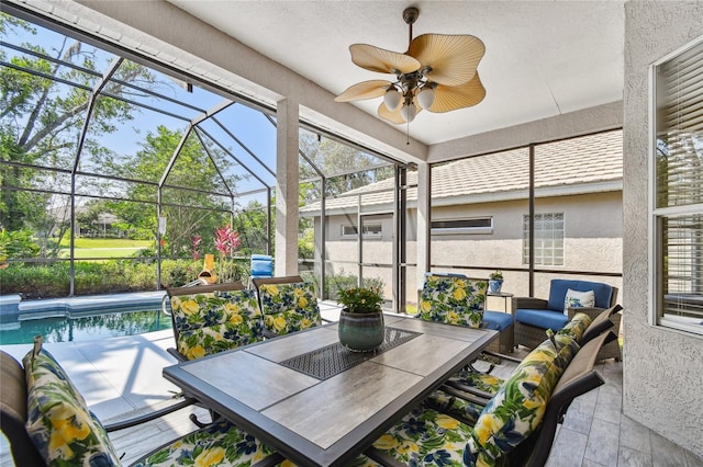 404 Sotheby Way, Debary, FL 32713 - sunroom / solarium featuring outdoor lounge area and a ceiling fan