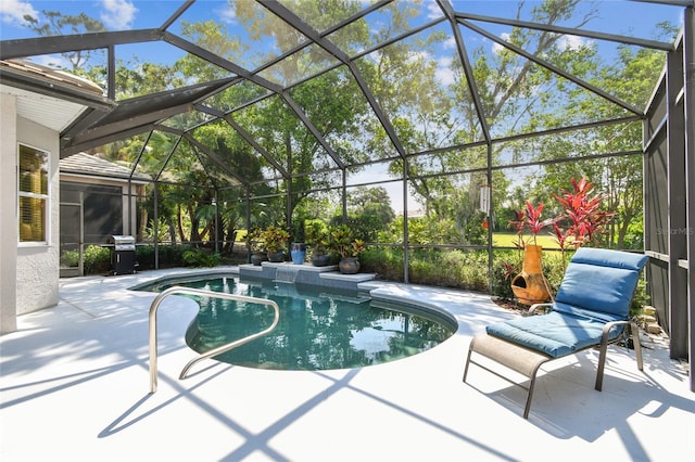 404 Sotheby Way, Debary, FL 32713 - swimming pool with a grill, a patio, and glass enclosure